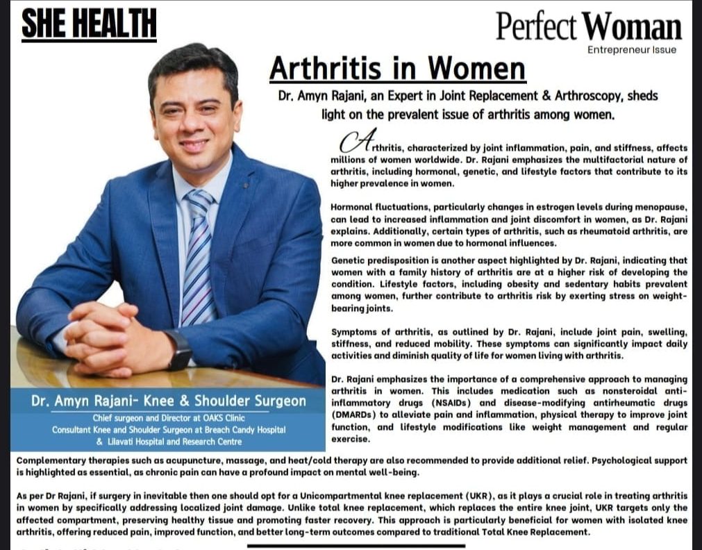 Dr. Amyn Rajani Underlines Arthritis Among Women in the 'Perfect Woman' Magazine