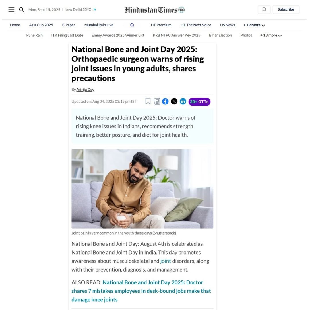 Hindustan Times Dr. Amyn Rajani Robotic Joint Replacement Arthroscopy Sports Injury Knee Shoulder Hip Specialist in Mumbai