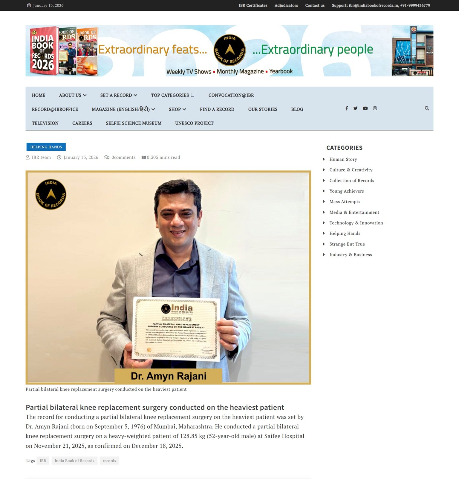 Dr Amyn Rajani - India Book Of Records Partial Bilateral Knee Replacement Surgery Conducted On The Heaviest Patient
