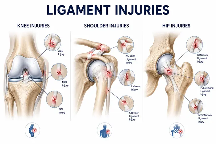 Ligament Injuries - Knee, Shoulder & Hip Injuries Ligament Injuries - Knee, Shoulder & Hip Injuries