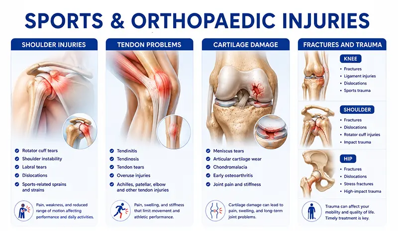Sports & Orthopaedic Injuries - Shoulder injuries, Tendon problems, Cartilage damage, Fractures and trauma